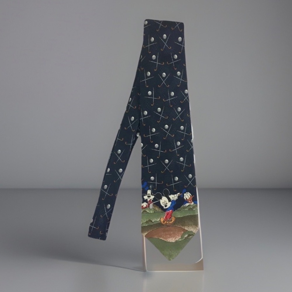 Disney Mickey Unlimited Mens Tie Navy Blue Golf Mickey Goofy Donald Polo